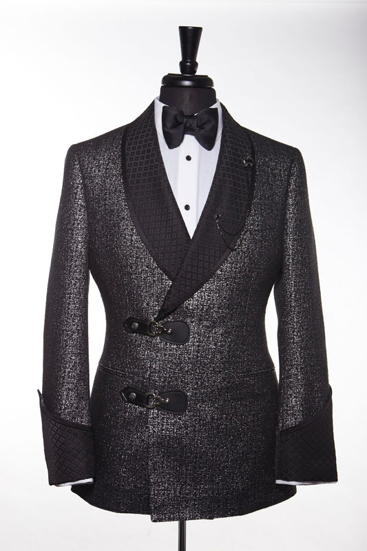 Unique Designed Sparkling Black Jacquard Shawl Lapel Wedding Suits
