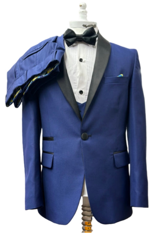 Stylish Navy Blue Shawl Lapel Wool Wedding Suits With  Waistcoat