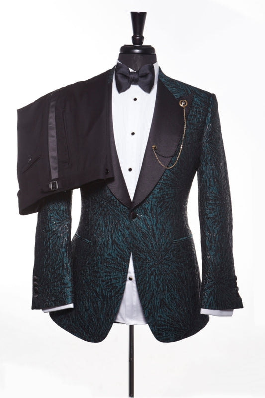 Sparkle Green Jacquard Peaked Lapel Prom Suits