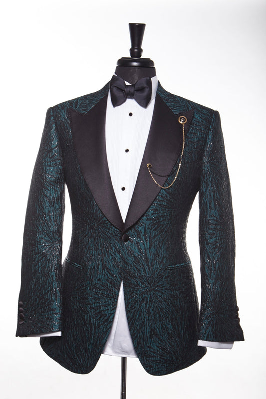 Sparkle Green Jacquard Peaked Lapel Prom Suits