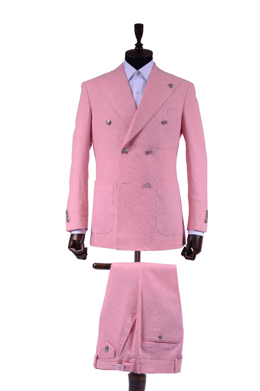 Charming Pink Striped Peaked Lapel Double Breasted Prom Men Suits