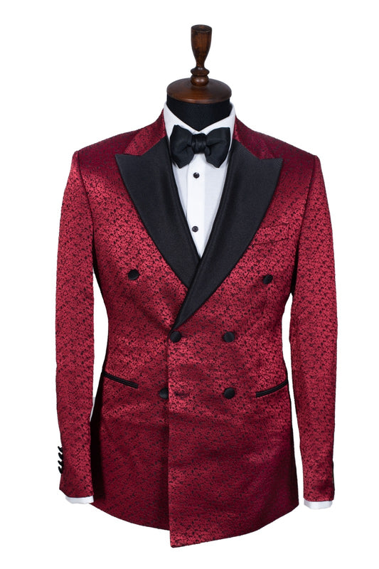 Red Newest Jacquard Peaked Lapel Double Breasted Prom Men Suits
