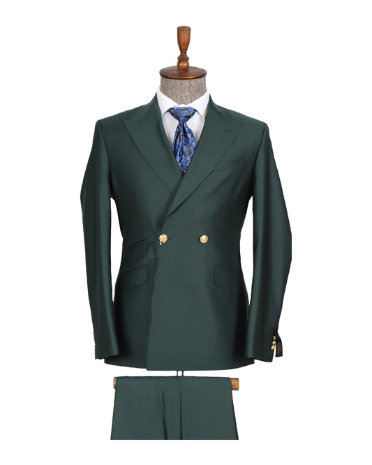 Handsome Green Wool Double Breasted Peaked Lapel Prom Suits
