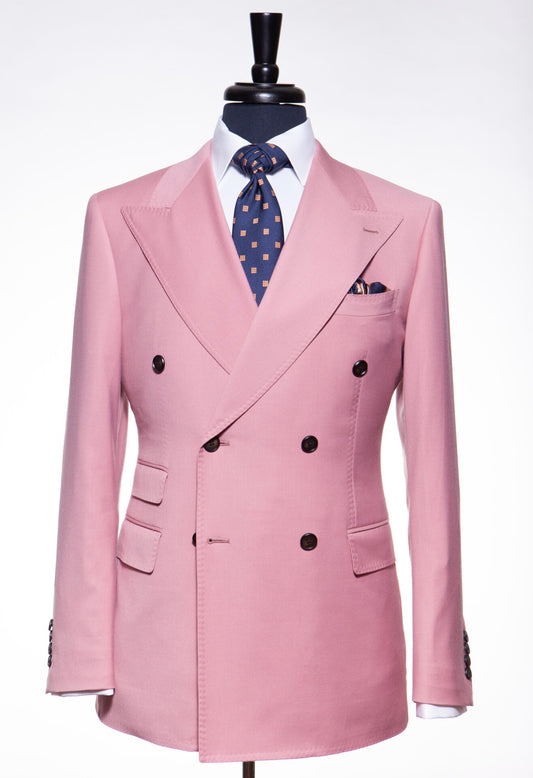 Best Fitted Pink Wool Double Breasted Peaked Lapel Prom Men Suits