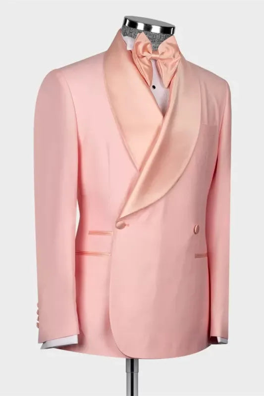 Glamorous Pink Double Breasted Shawl Lapel Wool Wedding Suits