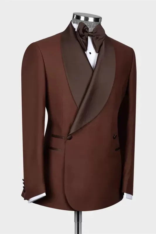 Trendy Brown Shawl Lapel Double Breasted Wool Wedding Suits