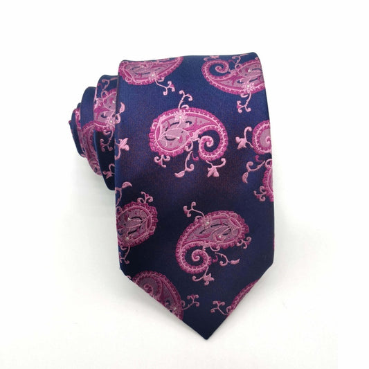 Vintage Deep Blue Tie With Pink Jacquard