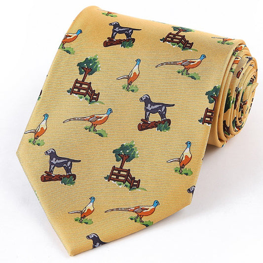 Fashion Yellow Animals Pattern Tie