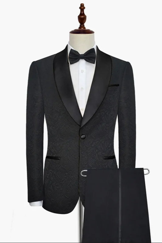 Classic Black Jacquard Shawl Lapel Wedding Suits