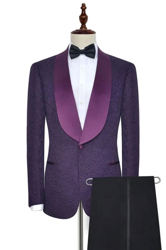 Best Fitted Purple Jacquard Shawl Lapel Wedding Men Suits