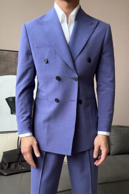 Beautiful Lavender Peaked Lapel Double Breasted Wool Prom Men Suits