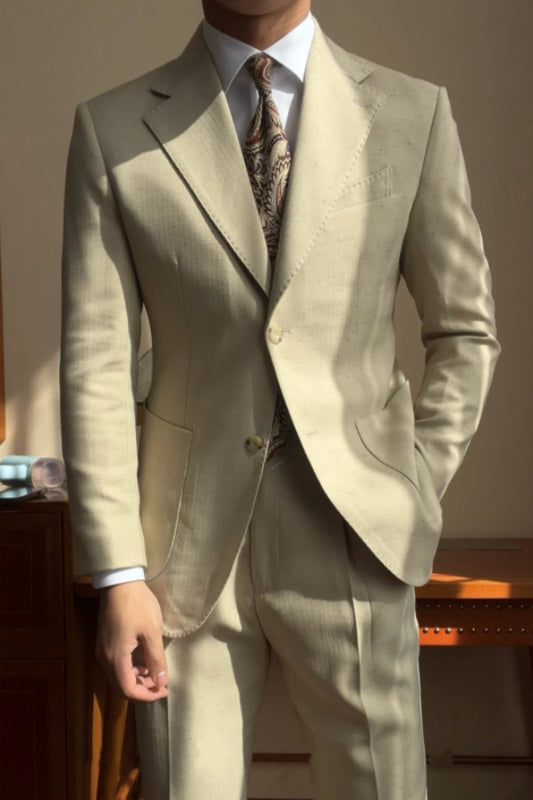 Best Fitted Light Khaki Notched Lapel Wool Prom Suits