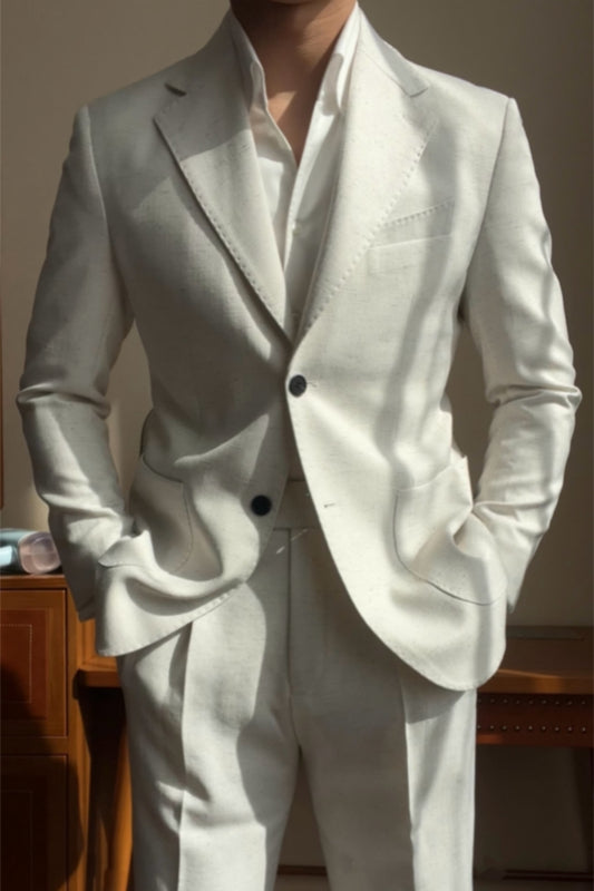 Modern Off-White Notched Lapel Wool Prom Suits
