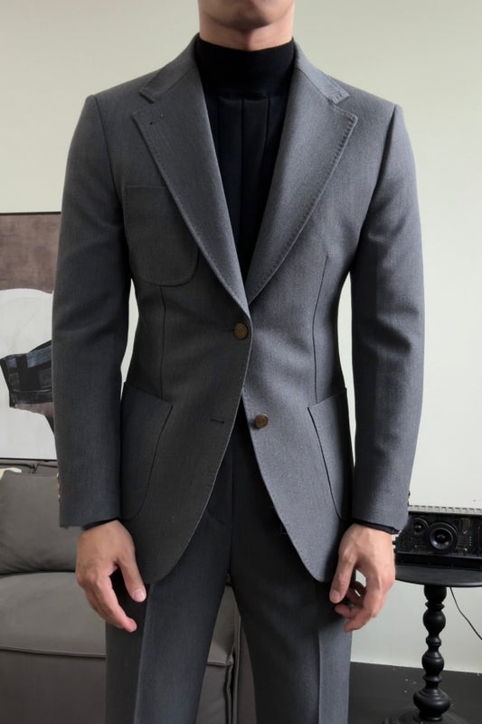 Trendy Gray Newest Notched Lapel Wool Prom Men Suits