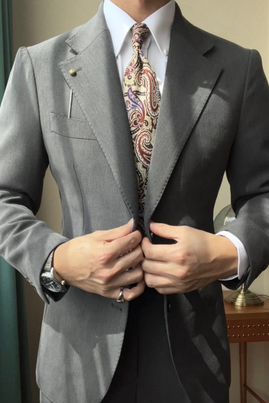 Newest Gray Bespoke Notched Lapel Wool Prom Men Suits