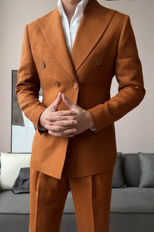 Beautiful Camel Double Breasted Peaked Lapel Wool Prom Men Suits