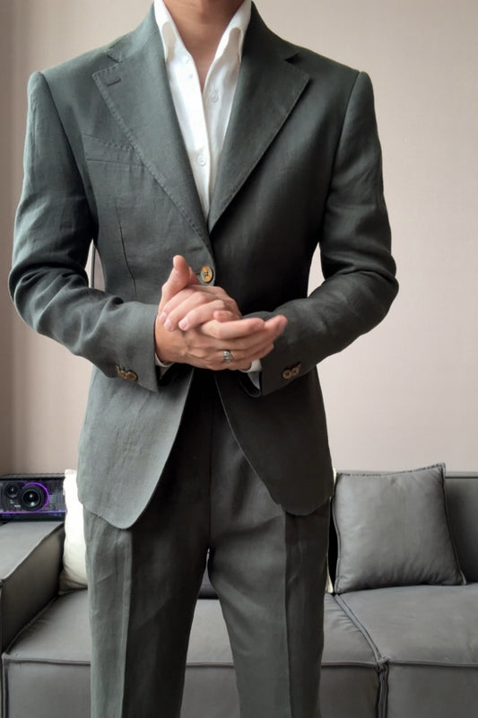 Gentle Gray Notched Lapel Wool Prom Men Suits