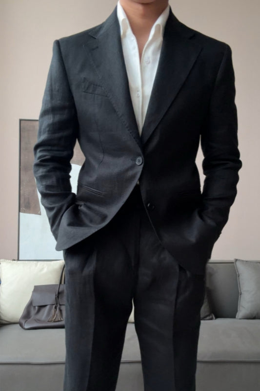 Charcoal Gray Notched Lapel Wool Prom Men Suits