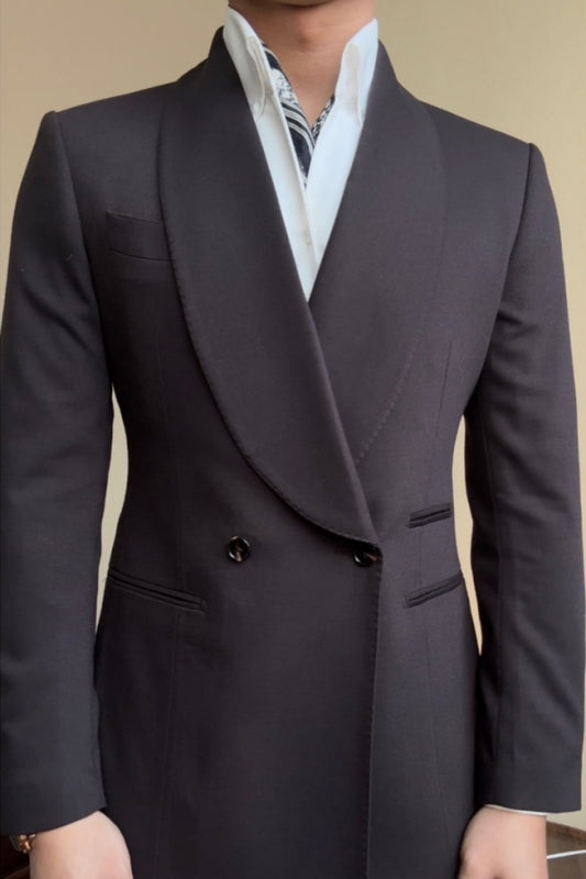 Slim Fit Dark Gray Shawl Lapel Double Breasted Wool Wedding Suits