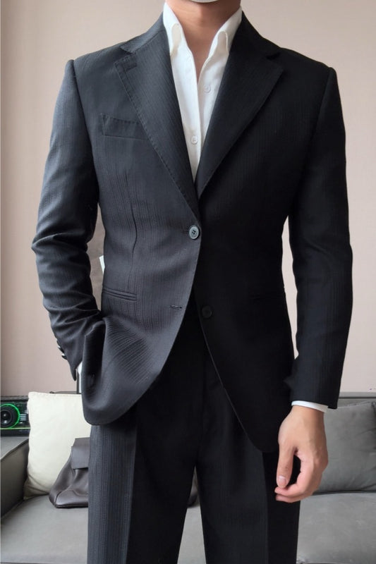 New Arrival Dark Gray Notched Lapel Slim Fit Wool Prom Suits