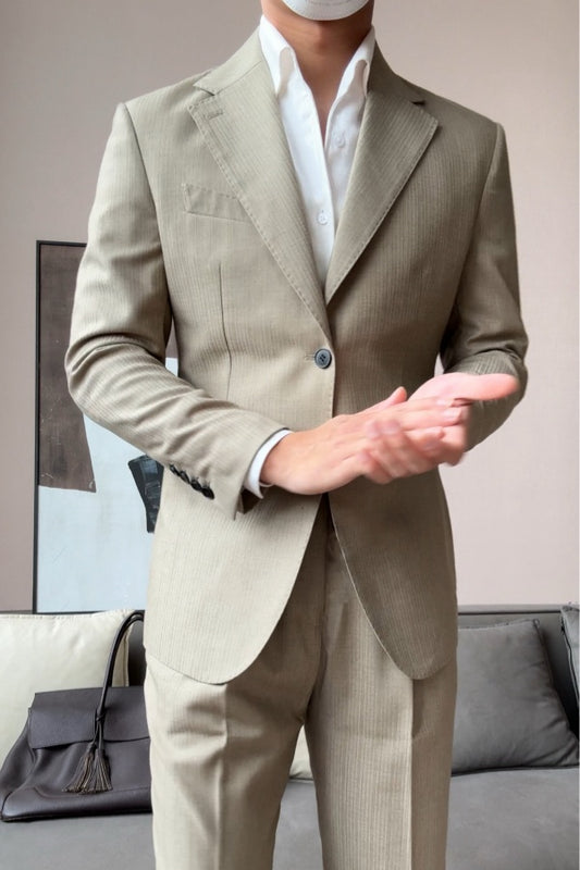 Close Fitting Khaki Notched Lapel Wool Prom Suits