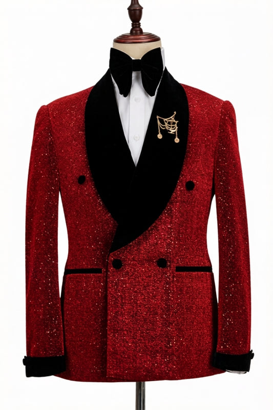 Glamorous Sparkle Red Double Breasted Shawl Lapel Wedding Suits