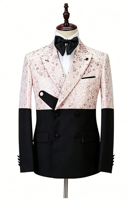 Stylish Champagne Jacquard Double Breasted Peaked Lapel Prom Suits