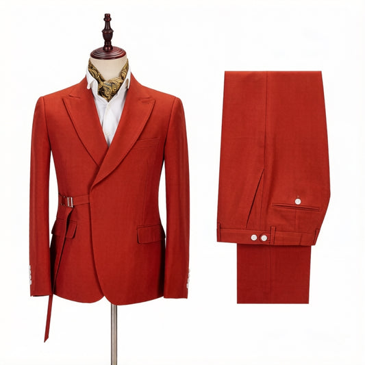 Glamorous Terracotta Peaked Lapel Wool Prom Men Suits
