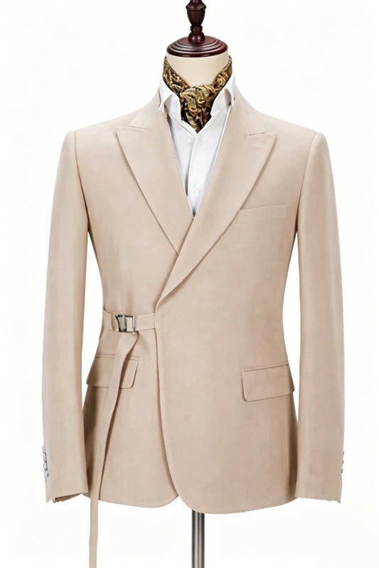 Charming Champagne Peaked Lapel Wool Prom Men Suits