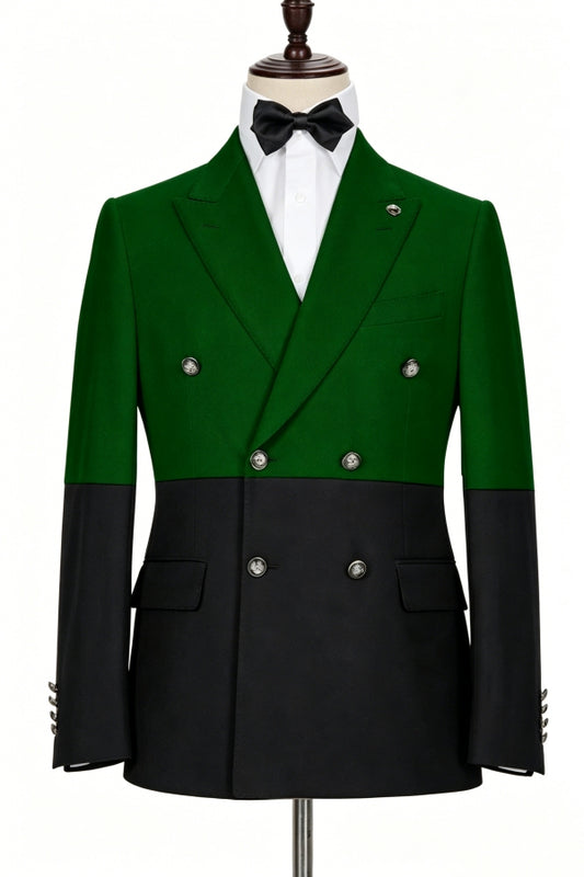 Handsome Green Double Breasted Peaked Lapel Prom Suits
