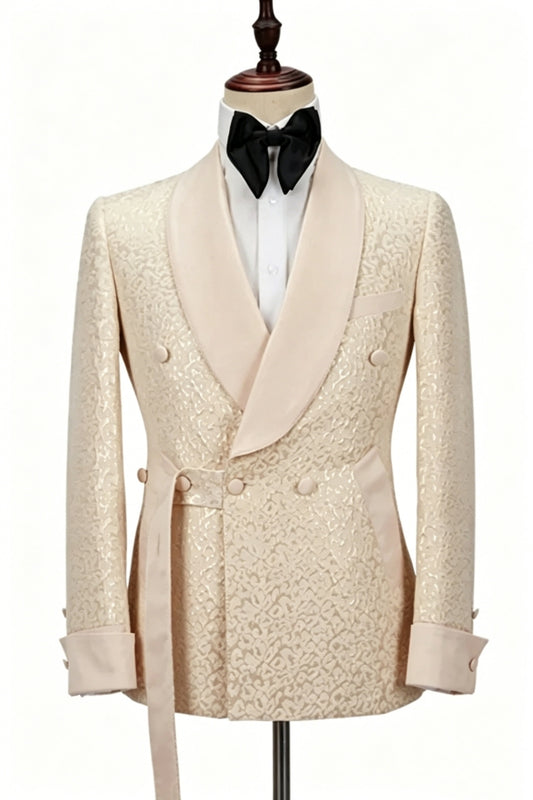 Glamorous Champagne Jacquard Shawl Lapel Wedding Suits