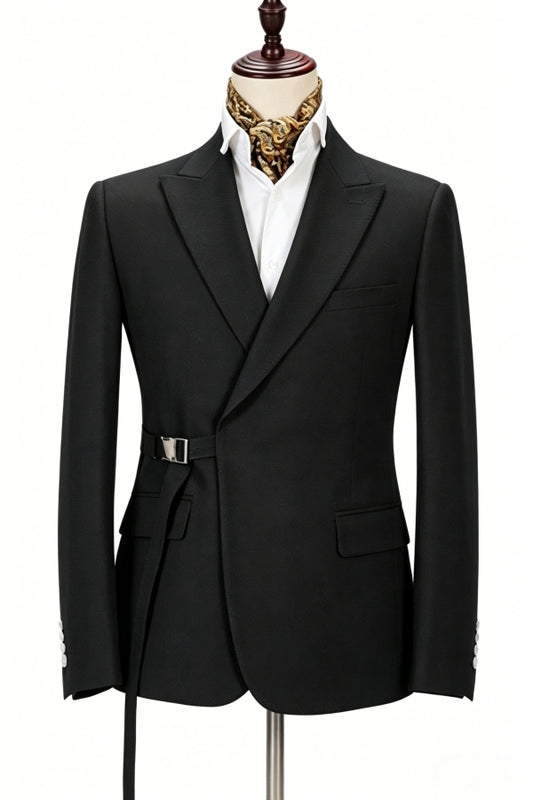 Classical Black Peaked Lapel Wool Prom Men Suits