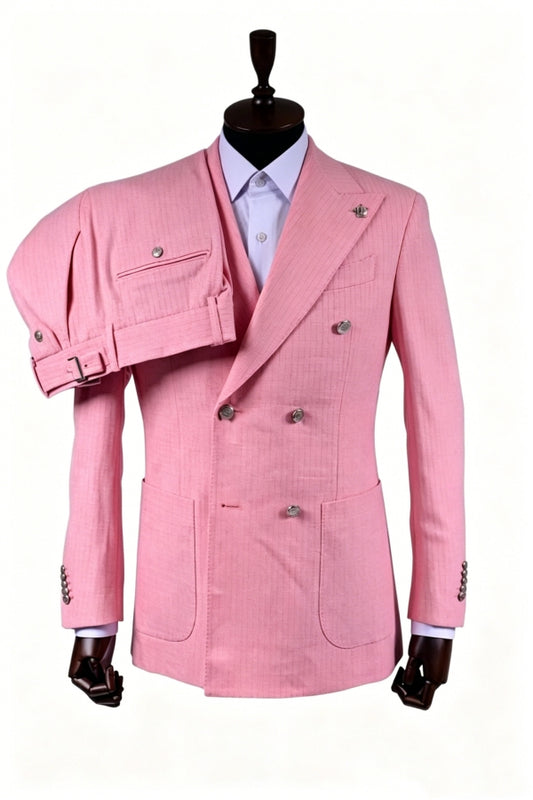 Charming Pink Striped Peaked Lapel Double Breasted Prom Men Suits