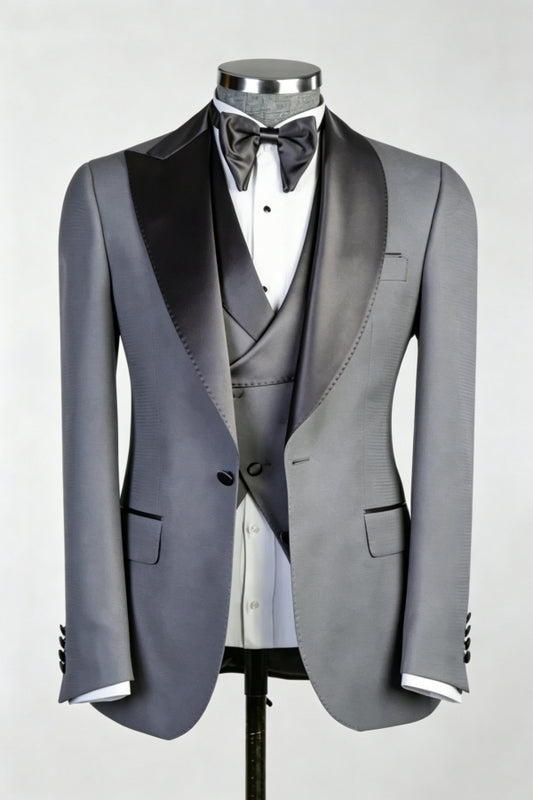 Trendy Gray 3 Pieces Shawl Lapel Wool Wedding Suits
