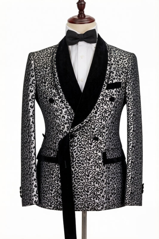 Bespoke Black Leopard Shawl Lapel Prom Men Suits