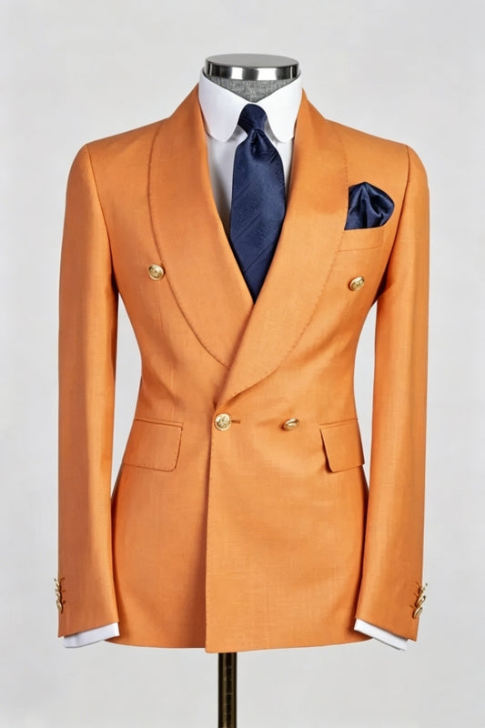 Newest Handsome Orange Double Breasted Shawl Lapel Wedding Suits