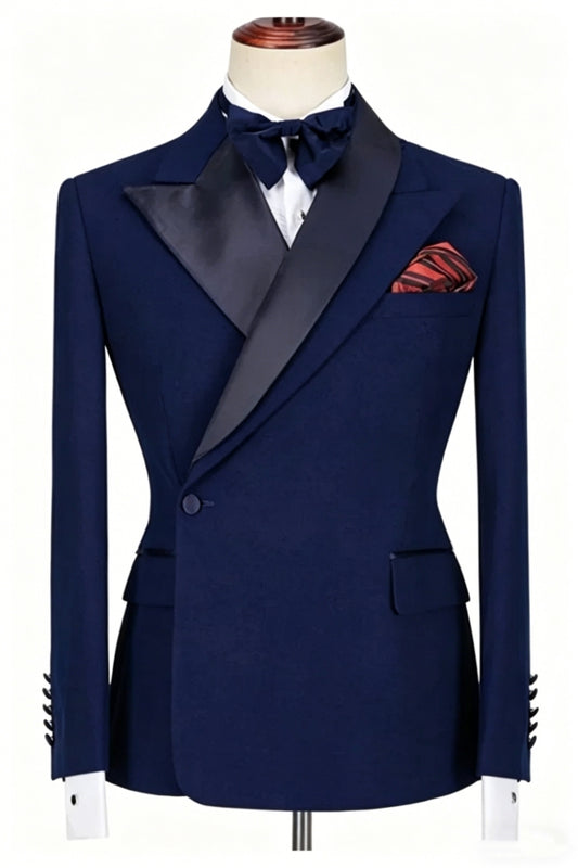 Dark Navy Bespoke One Button Wool Slim Fit Prom Suits