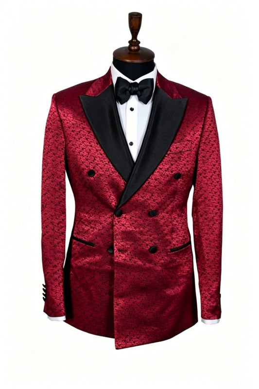 Red Newest Jacquard Peaked Lapel Double Breasted Prom Men Suits