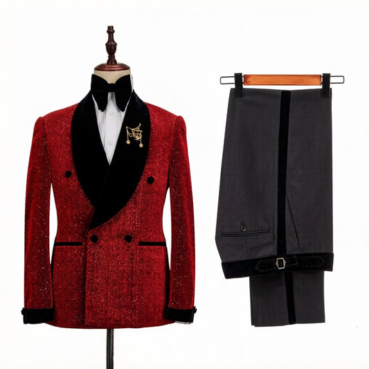 Glamorous Sparkle Red Double Breasted Shawl Lapel Wedding Suits