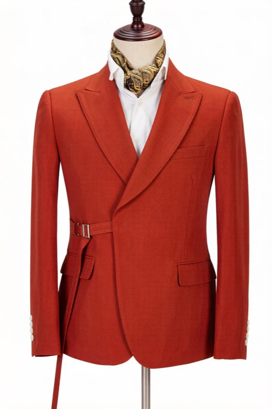 Glamorous Terracotta Peaked Lapel Wool Prom Men Suits