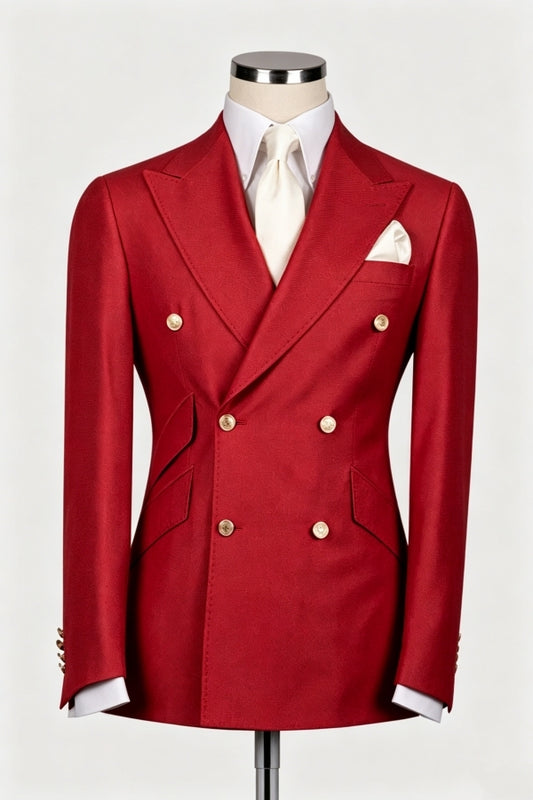 Bespoke Red Newest Peaked Lapel Wool Prom Suits
