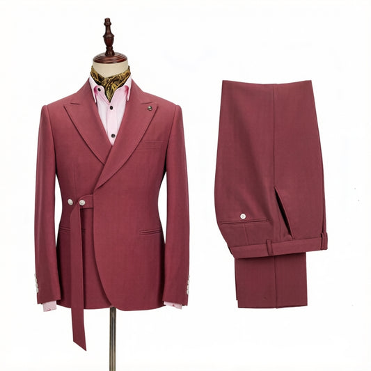 Bespoke Dusty Rose Peaked Lapel Wool Prom Men Suits