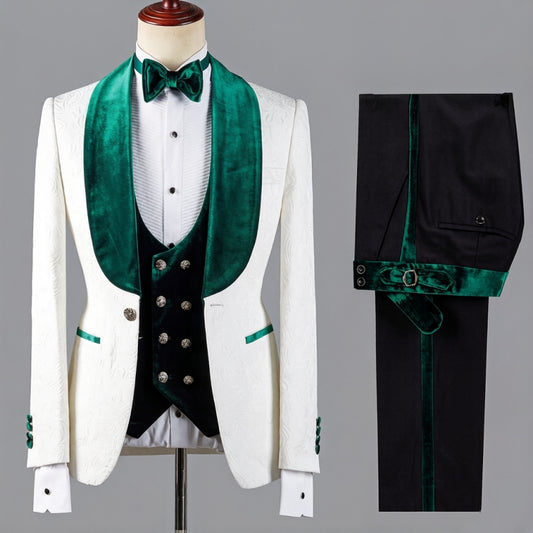 Fashion White Jacquard 3 Pieces Wedding Suits