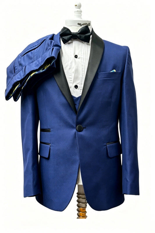 Stylish Navy Blue Shawl Lapel Wool Wedding Suits With  Waistcoat
