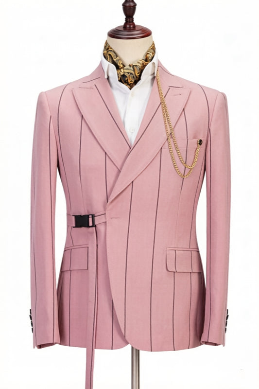 Handsome Pink Striped Peaked Lapel Prom Men Suits