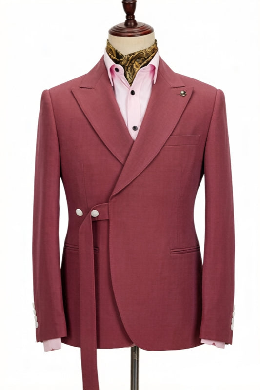 Bespoke Dusty Rose Peaked Lapel Wool Prom Men Suits