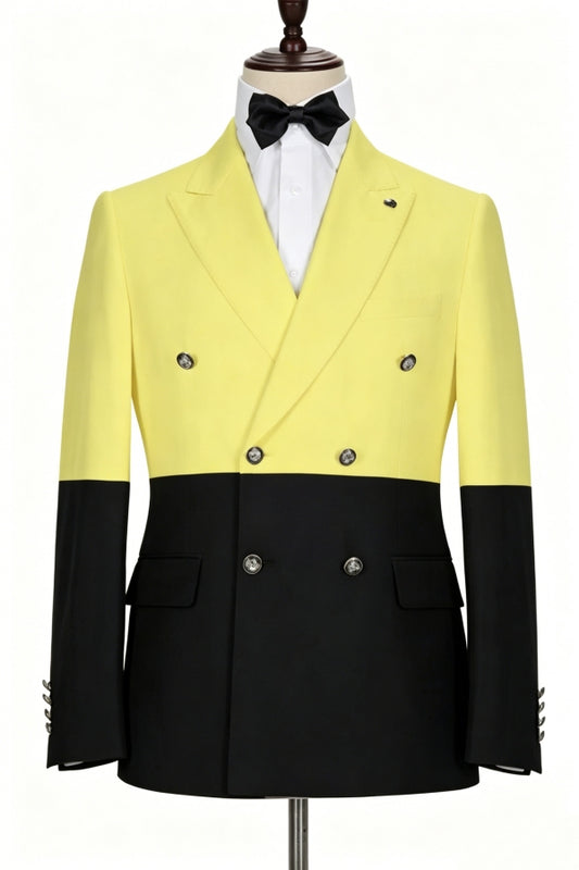 Yellow Trendy Double Breasted Peaked Lapel Prom Suits