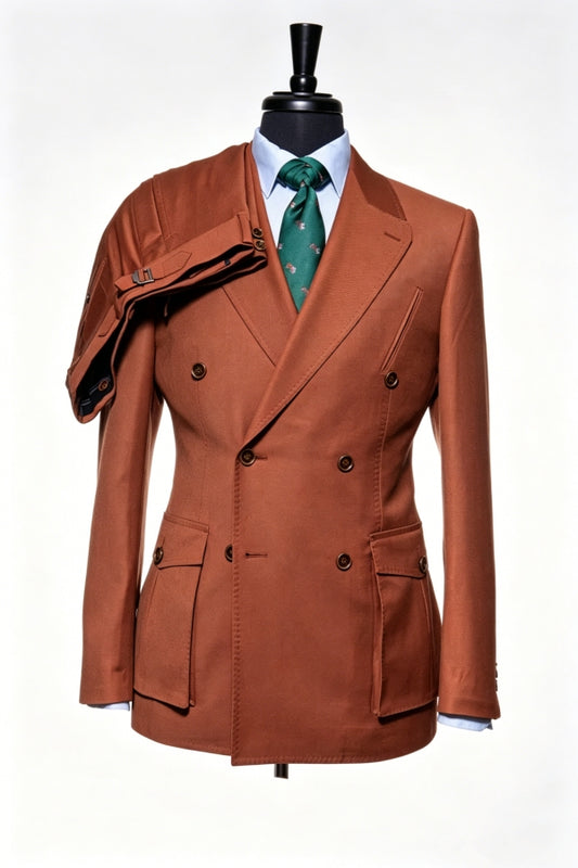 Brown Newest Wool Double Breasted Peaked Lapel Prom Suits