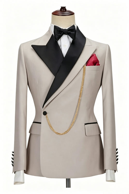 Close Fitting Light Gray One Button Wool Prom Men Suits