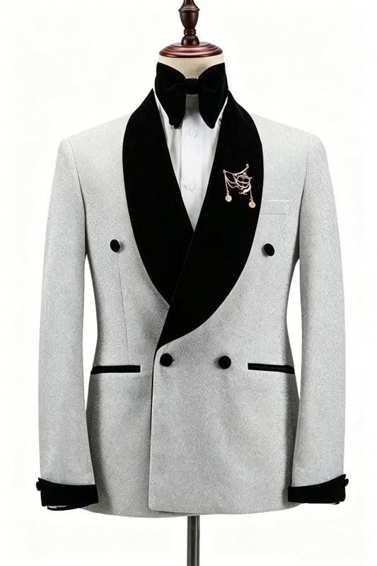 Trendy White Double Breasted Shawl Lapel Wool Wedding Suits
